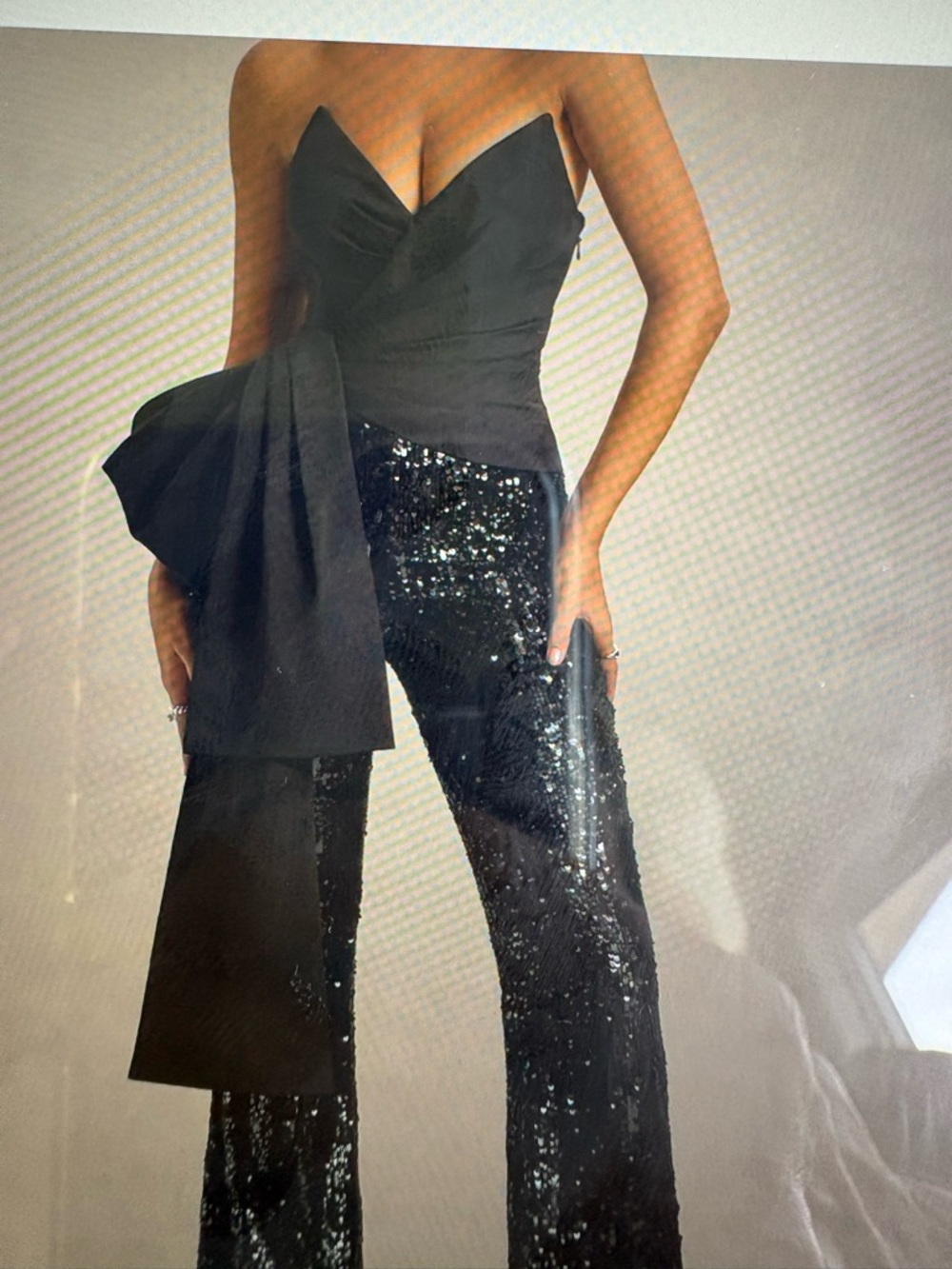 Strapless Black Sequin Wide-Leg Jumpsuit